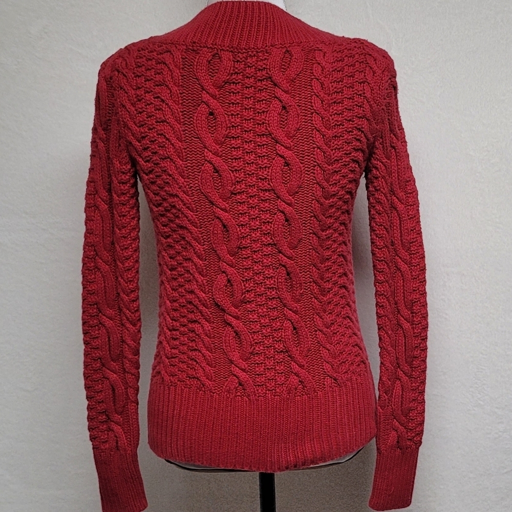 Moda International Vintage 90s Solid Dark Red Ribbed Cable Knit V-neck Sweater S - Picture 7 of 10